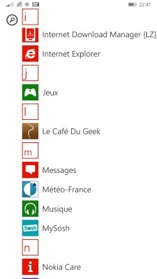 Liste d'application Windows Phone
