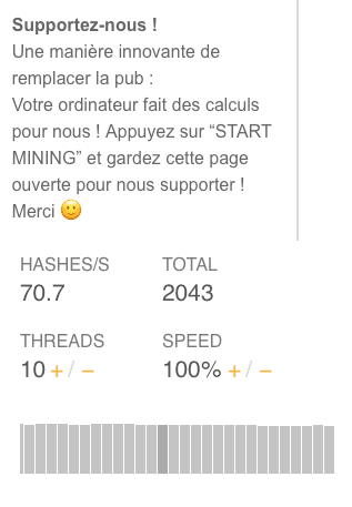 Miner des Crypto-monnaies Screen Shot 2018 01 02 at 9 52 04 PM Expérimentation sociale – Monétiser son site et miner des crypto-monnaies avec ses lecteurs argent