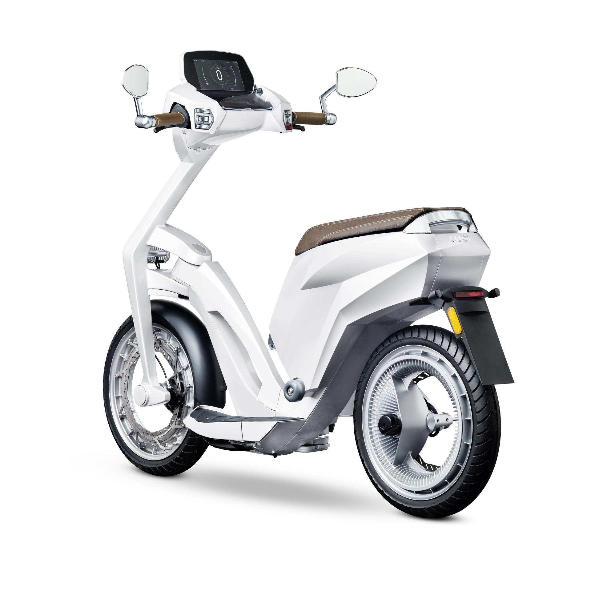 Scooter Ujet Scooters back with angle concorde white #CES2018 – Ujet présente le scooter électrique de demain CES2018