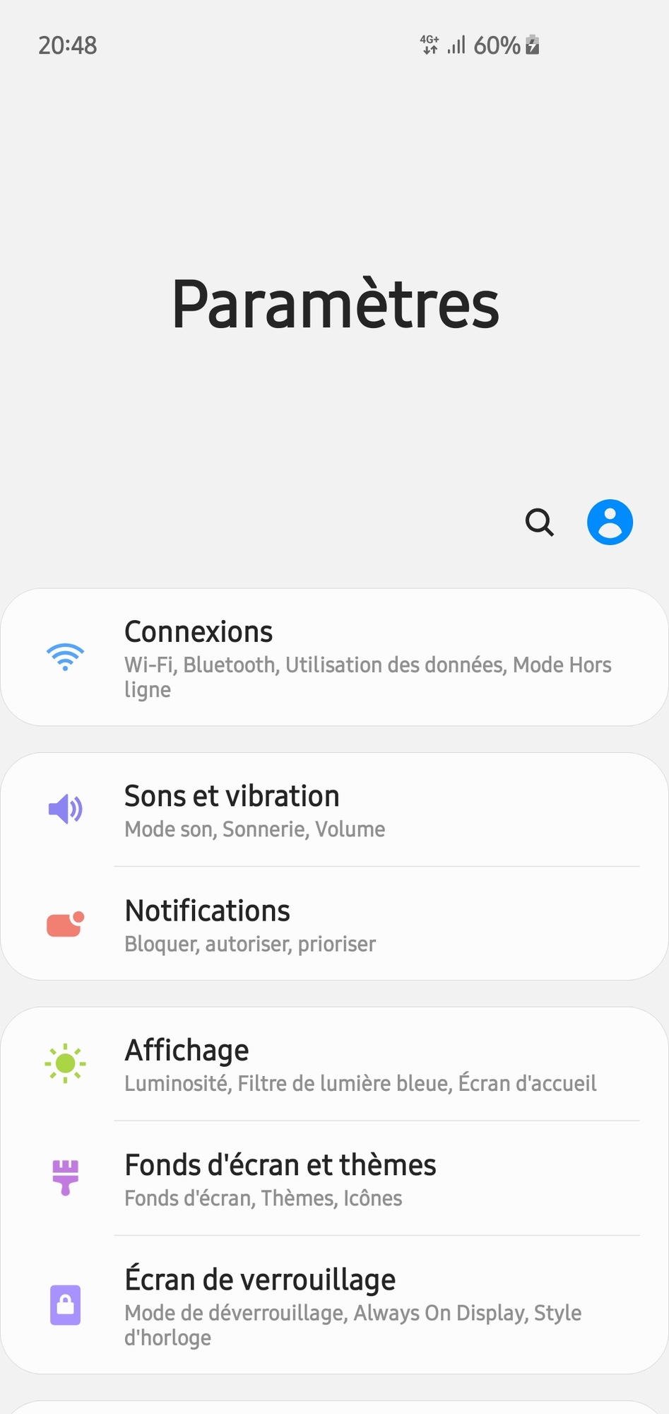 Paramètres Samsung Galaxy S10e