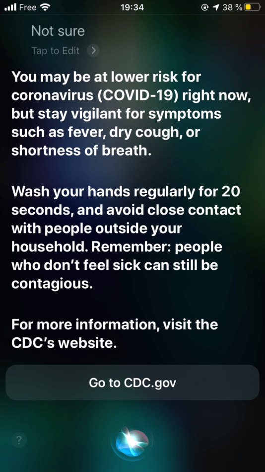 Siri Coronavirus conseil