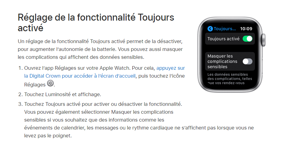 Page d'aide pour l'Apple Watch Series 5