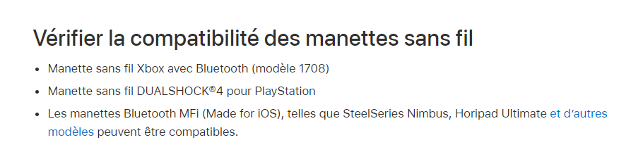 Manette compatible iOS iPadOS tvOS Steam Link