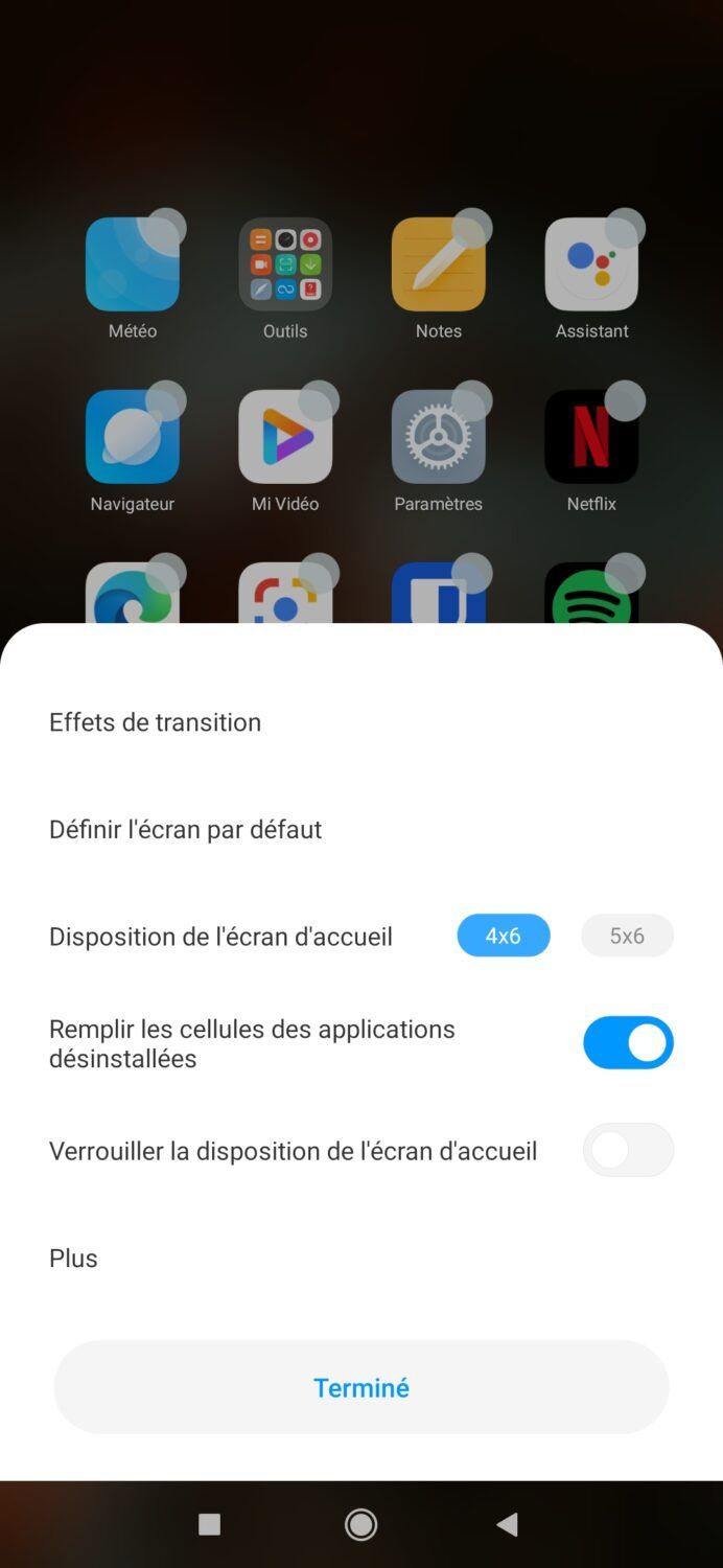 Réglages écran d'accueil Xiaomi Mi 10