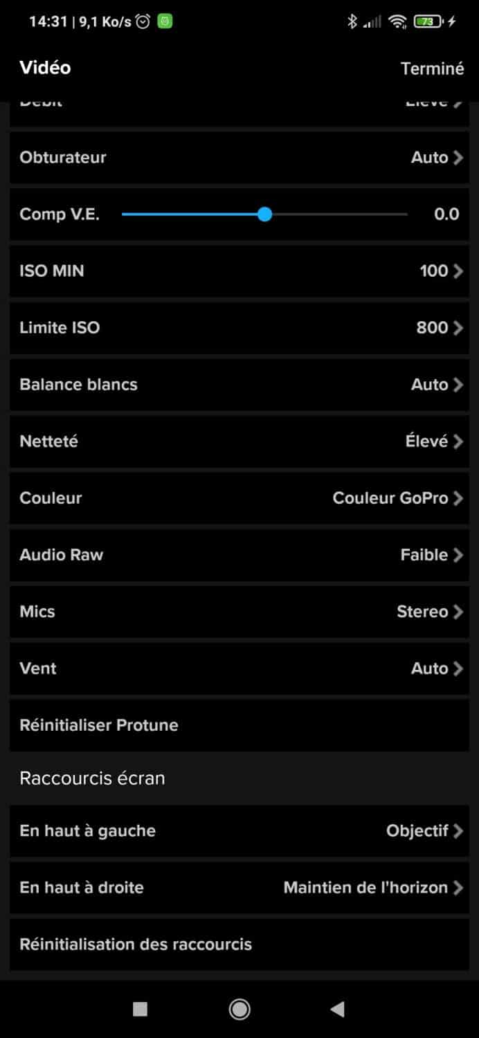 Personnalisation menu GoPro