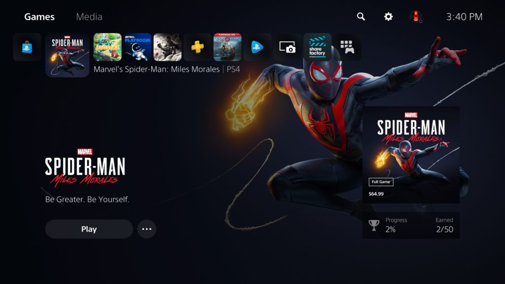 Interface PS5 spider-man