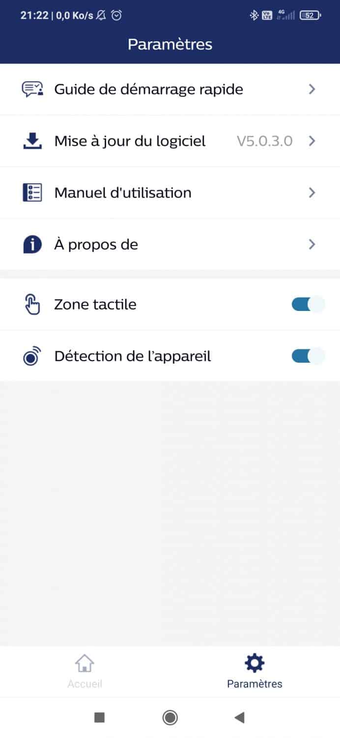 Capture ecran menu reglage parametre