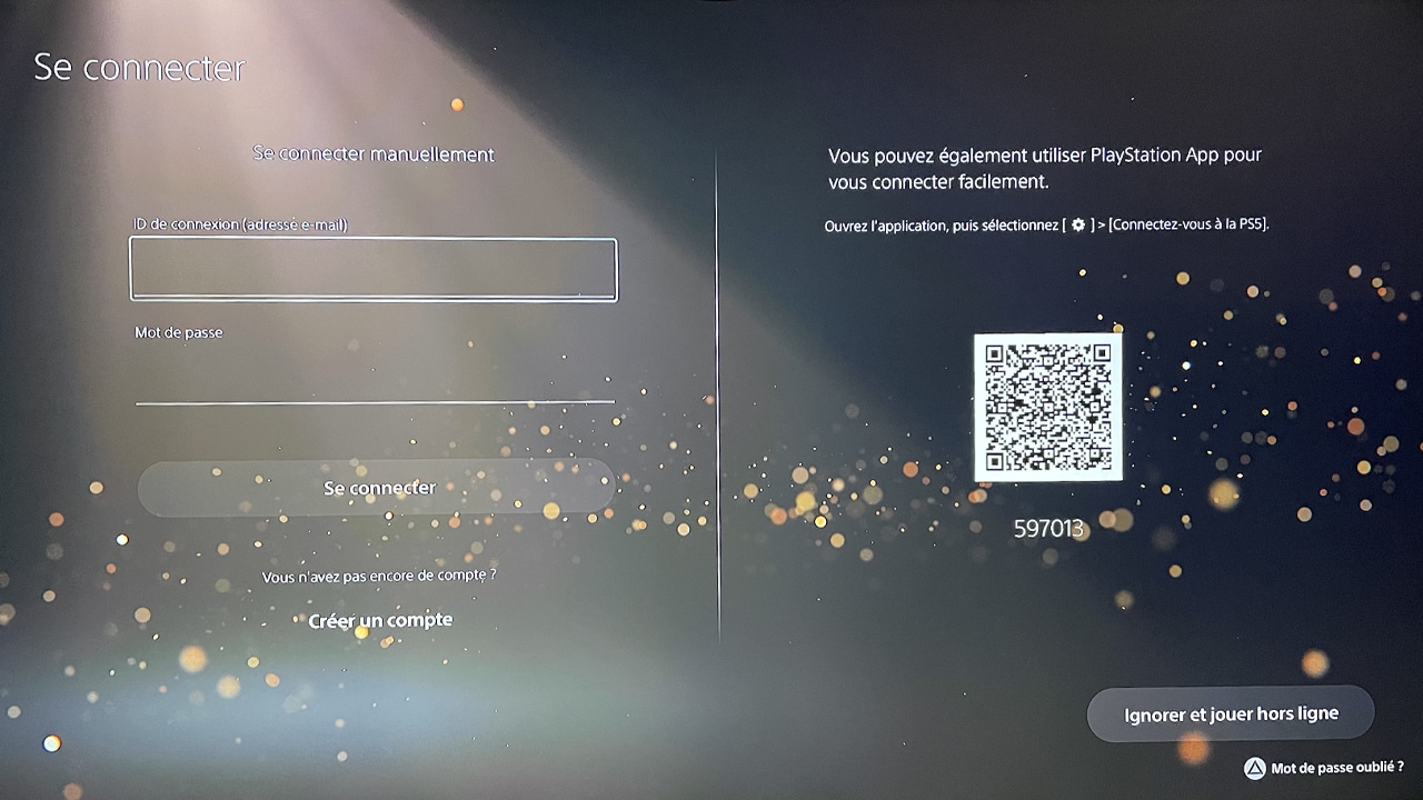 PS5 menu connexion