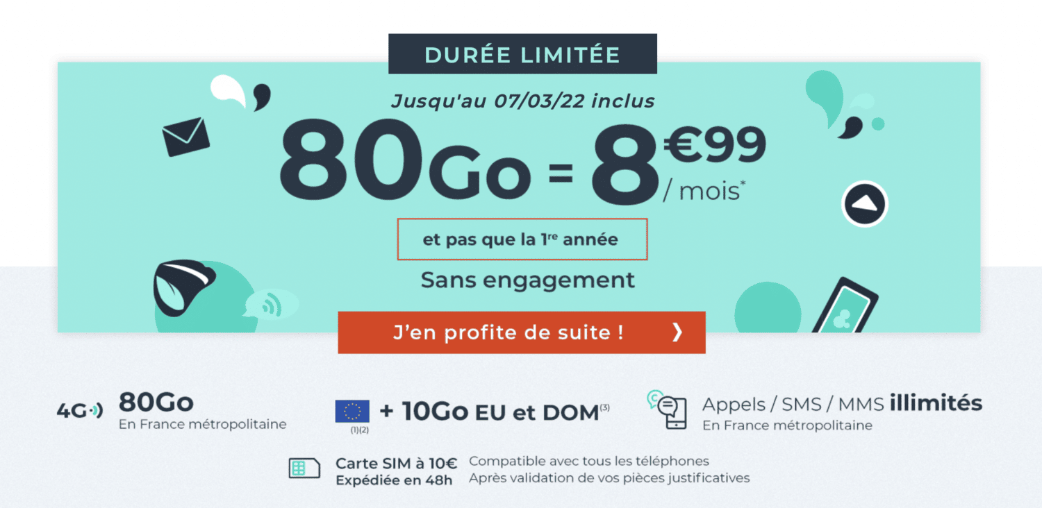 forfait mobile 80 Go cdiscount mobile mars 2022