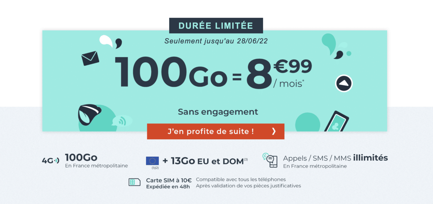 Forfait mobile 100 Go : sautez sur cette offre à moins de 10 euros ! 100 Go