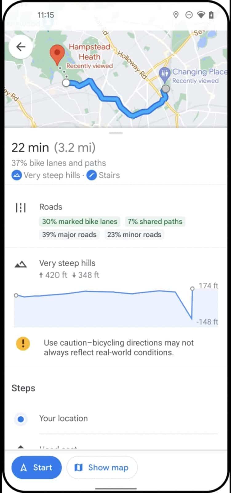 Google Maps informations trajet velo 2