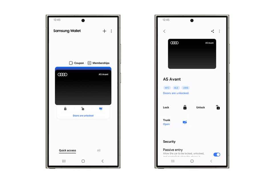 Samsung Wallet intègre la clé numérique d'une sélection de véhicules Audi