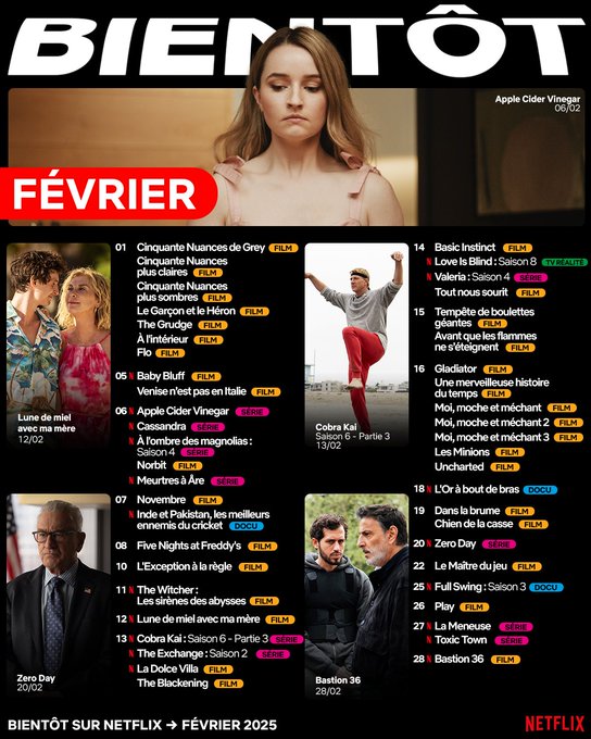 Agenda Netflix Février 2025