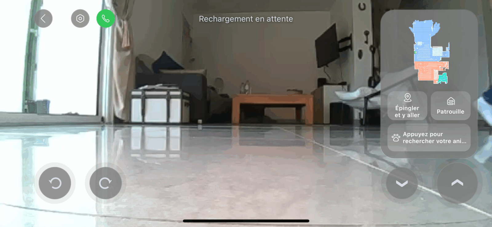 Vue en direct du nettoyage dans l'application Roborock