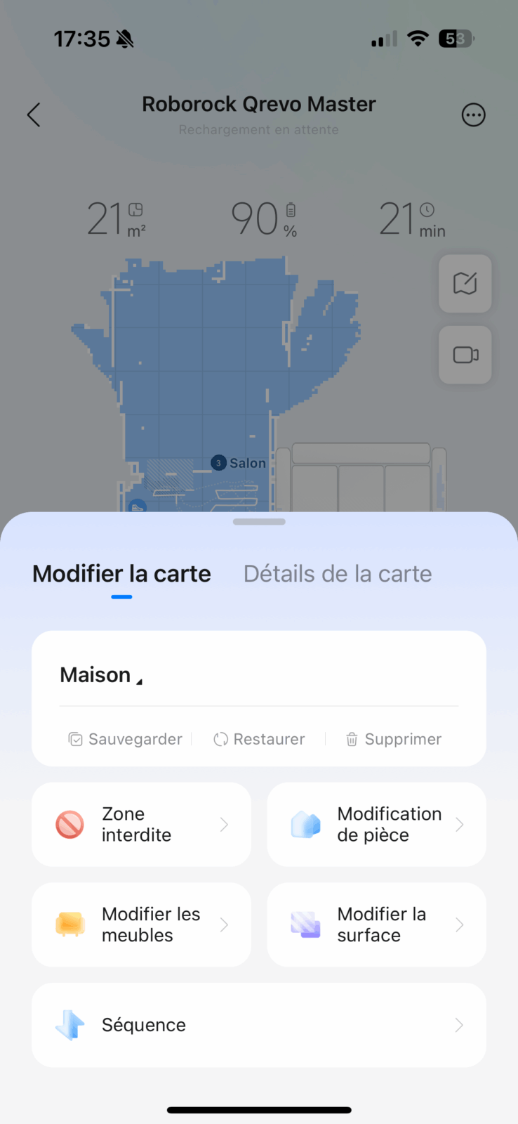Paramètres spécifiques par pièce dans l'app Roborock