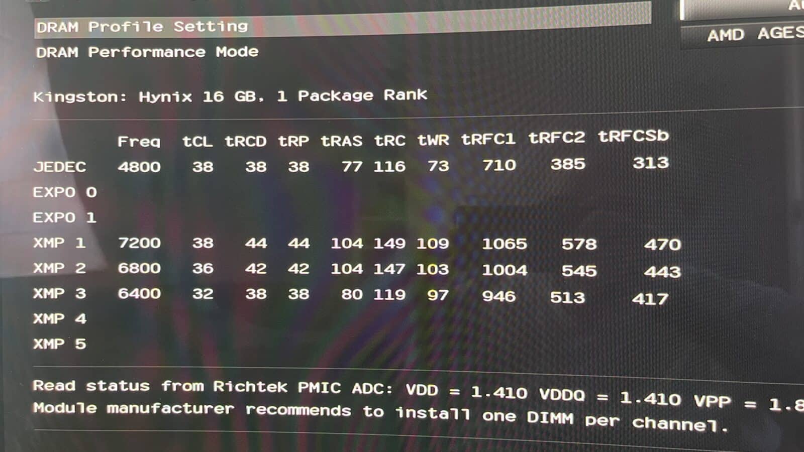 Coté BIOS, Profils XMP de la RAM Kingston
