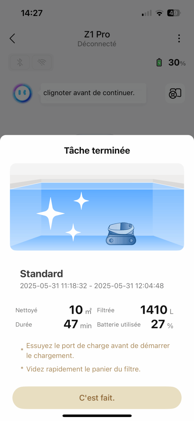 Rapport après le nettoyage du