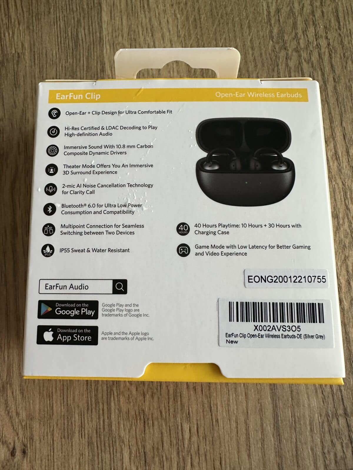 Boite derrière EarFun Clip