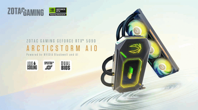 ZOTAC LANCE DEUX NOUVELLES CARTES : LA GEFORCE RTX 5090 ARCTICSTORM AIO, PREMIÈRE CARTE GRAPHIQUE ZOTAC GAMING WATERCOOLÉE, ET LA GEFORCE RTX 5060 LOW PROFILE.