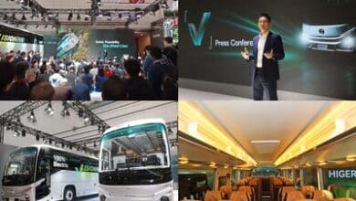 Higer dévoile sa nouvelle série d'autocars électriques V lors de Busworld Europe.