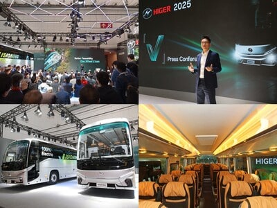 Higer dévoile sa nouvelle série d'autocars électriques V lors de Busworld Europe.