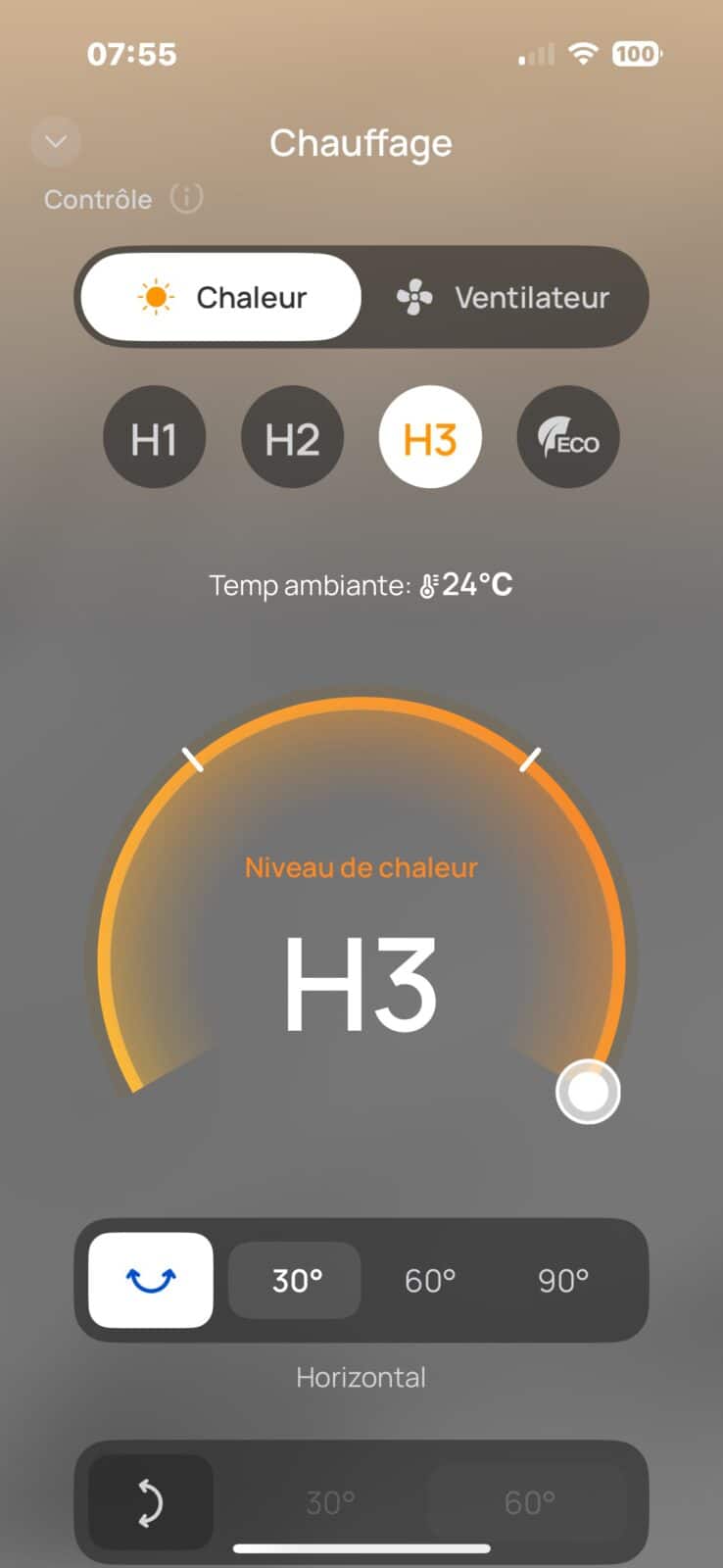 Réglages sur Appli Dreo 714S