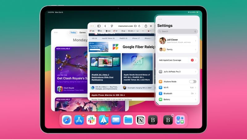 Slide Over avec iPadOS 26.2
