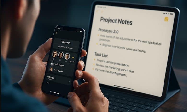 partager notes iphone ipad