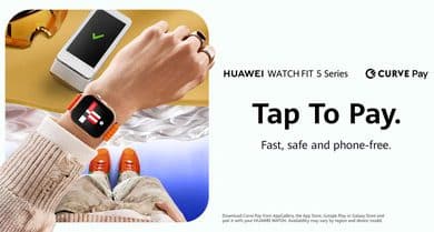La HUAWEI WATCH FIT 5 permet le paiement sécurisé sans contact avec Curve Pay.
