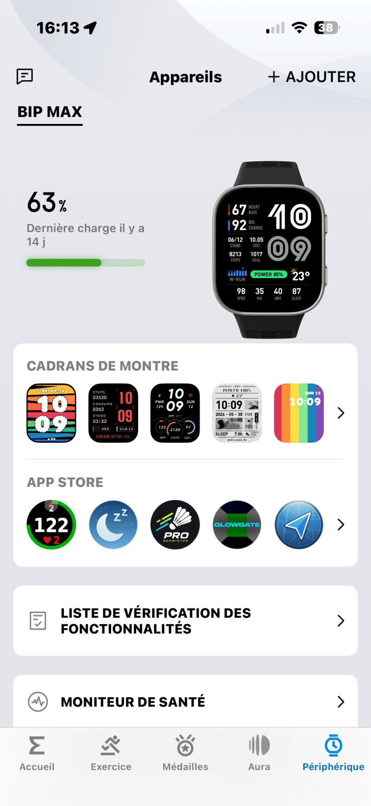 Amazfit Bip Max page Zepp