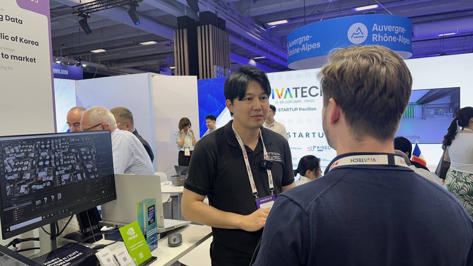 Le moteur 3D de Greneta affiché à l'écran sur le stand à VivaTech 2026