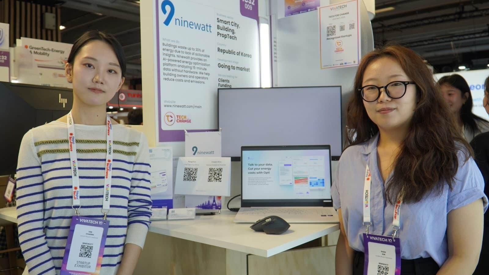 La plateforme Opti de Ninewatt affichée à l'écran du stand à VivaTech 2026