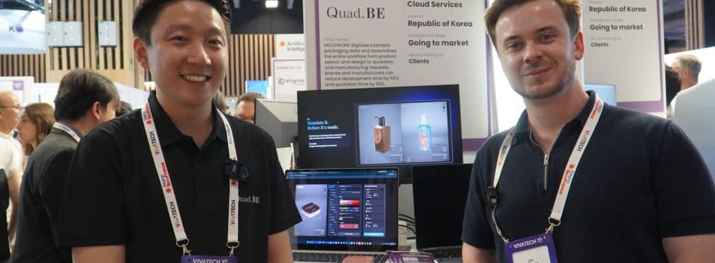 Léo du Café du Geek et le manager de Quad.BE sur le stand MoldWork à VivaTech 2026