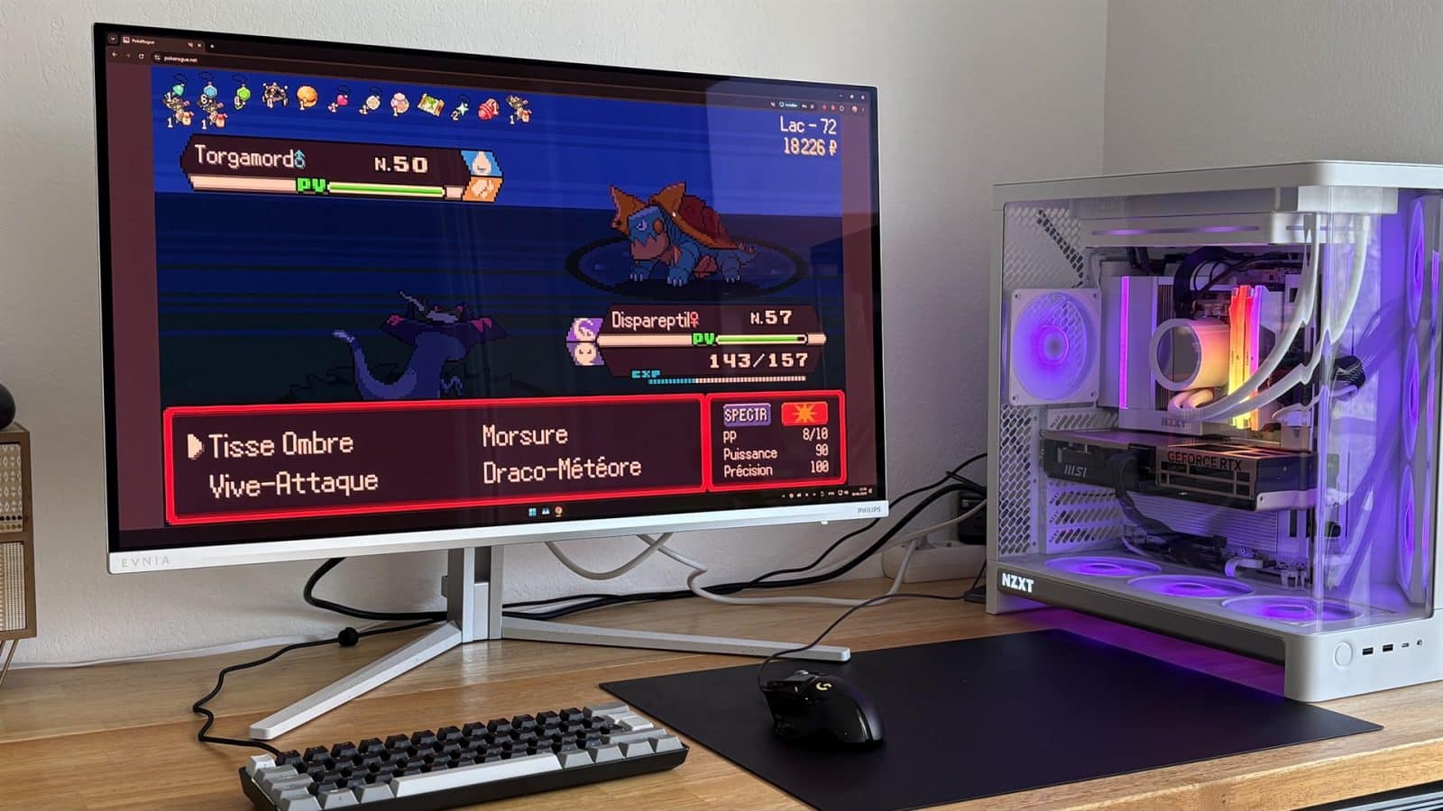 Photo du setup complet en pleine partie de poke rogue