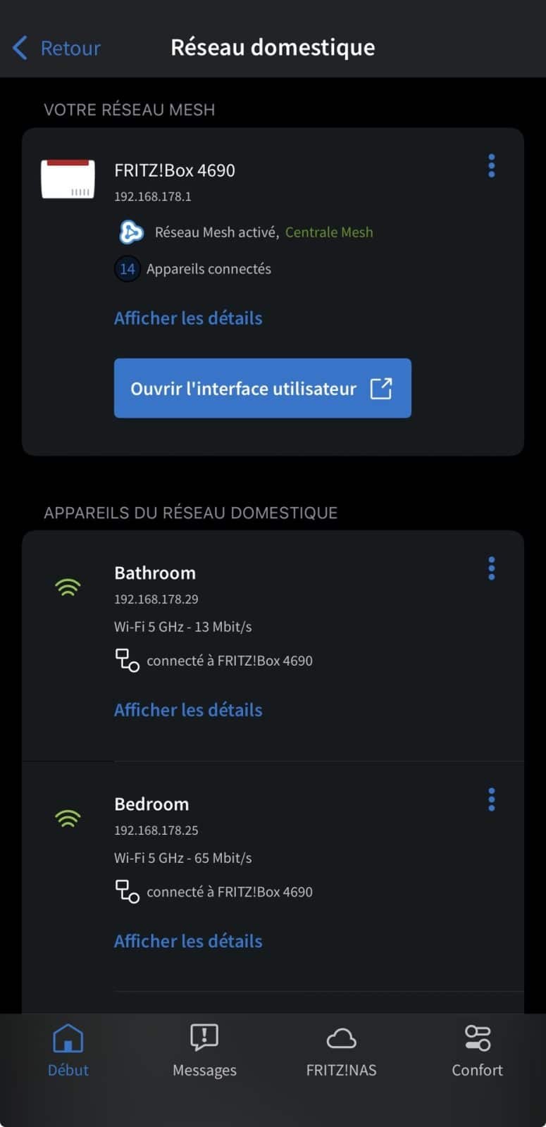 Application MyFRITZ! : réseau domestique et mesh de la FRITZ!Box 4690