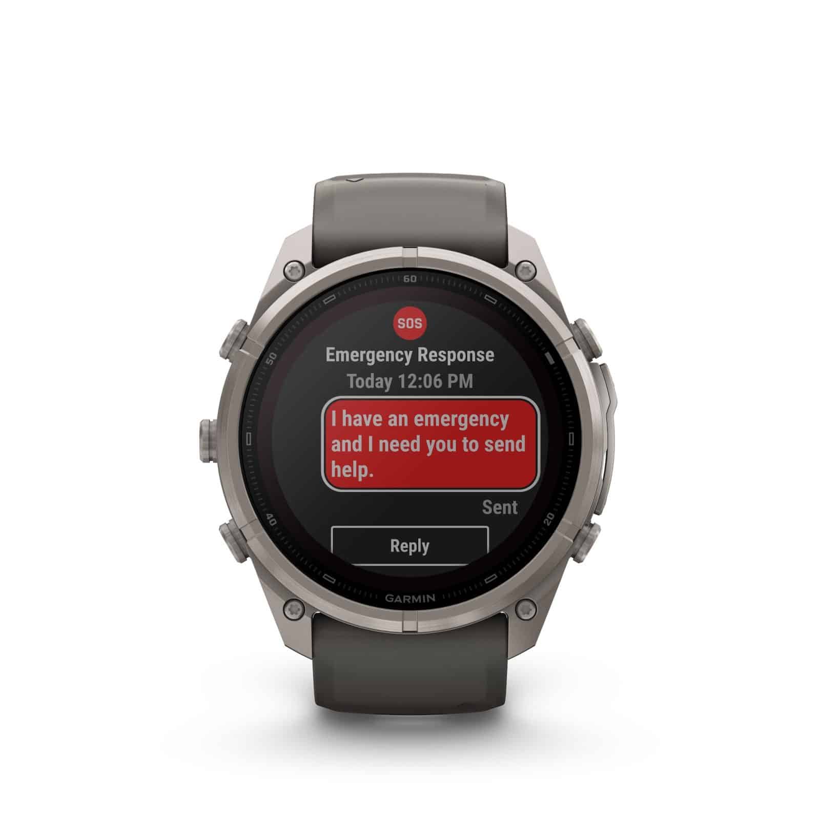 Écran SOS allumé sur la Garmin fēnix 9 Pro solaire, connectivité inReach
