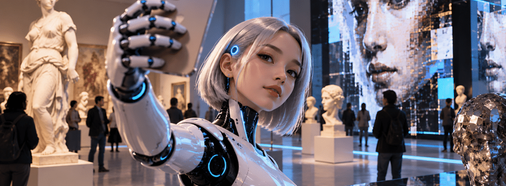 Selfie d’androïde au musée futuriste