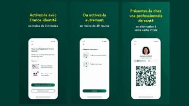 Écrans de l'appli carte Vitale : activation avec France Identité, activation par vidéo et QR code à présenter en pharmacie