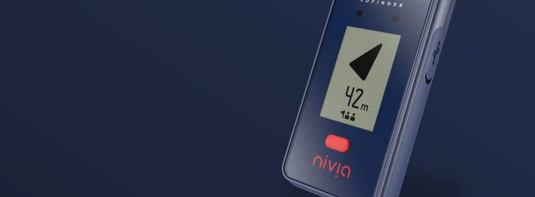 nivia 3D finder, DVA à guidage GPS, écran indiquant la direction et la distance