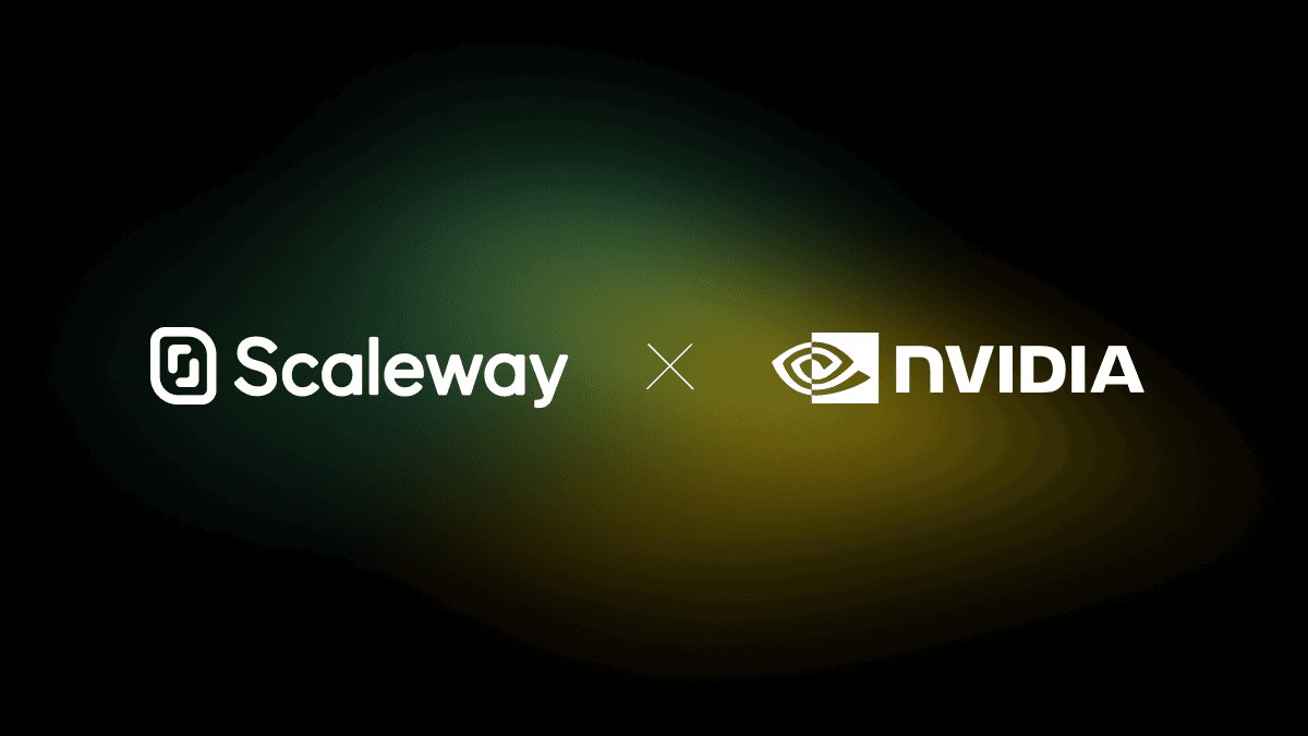Logos Scaleway et NVIDIA pour l'annonce de la GPU Zone de Copenhague équipée de NVIDIA HGX B300